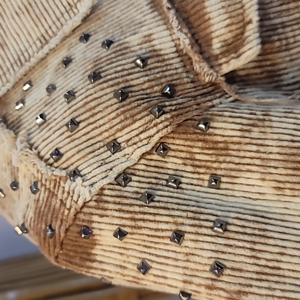 POL Acid Wash Corduroy Studded Jacket Tan Cream Frayed Boho Grunge HFJ11 Large - Picture 6 of 16